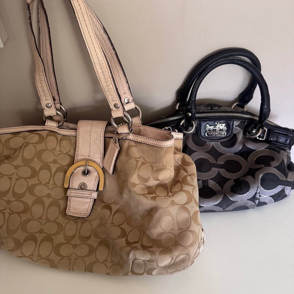 Coach Purses - Coach East West Soho Signature Tote + Madison Op Art Satchel